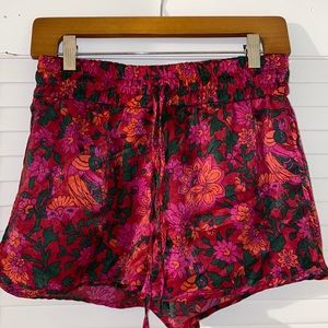 Floral print silk shorts